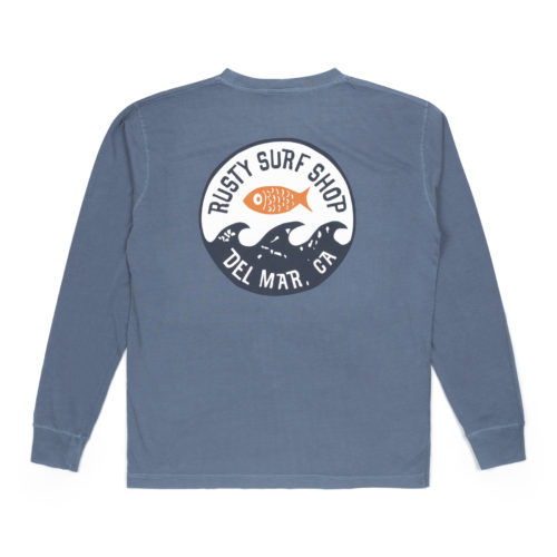 Rusty Del Mar Gold Fish Long Sleeve T-shirt in Blue Horizon