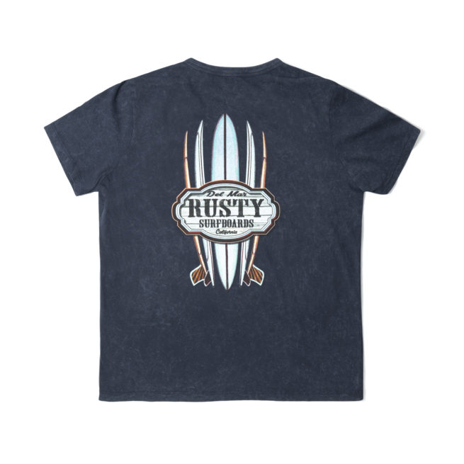 Rusty Del Mar Riders Surfboards Short Sleeve T-Shirt in Navy