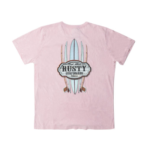 Rusty Del Mar Riders Surfboards Short Sleeve T-Shirt in Pink