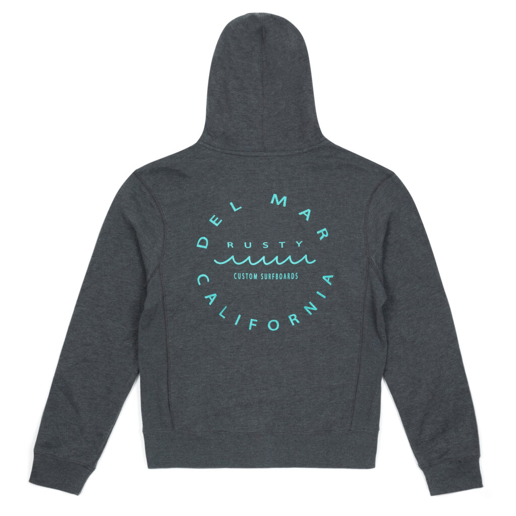 Rusty Del Mar Circlets Wave Zip Hoodie in Charcoal Heather