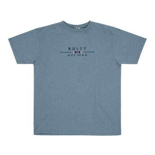 Rusty Del Mar Resolute Embroidered Short Sleeve T-Shirt in Baltic Sea Blue