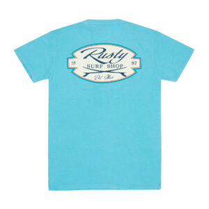 Rusty Del Mar Wheedle Surfboard Short Sleeve T-Shirt in Carolina Blue