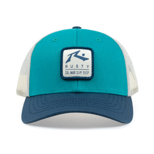 Rusty Del Mar Box Navy Cream Youth Hat in Teal And Birch