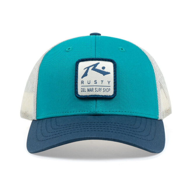 Rusty Del Mar Box Navy Cream Youth Hat in Teal And Birch