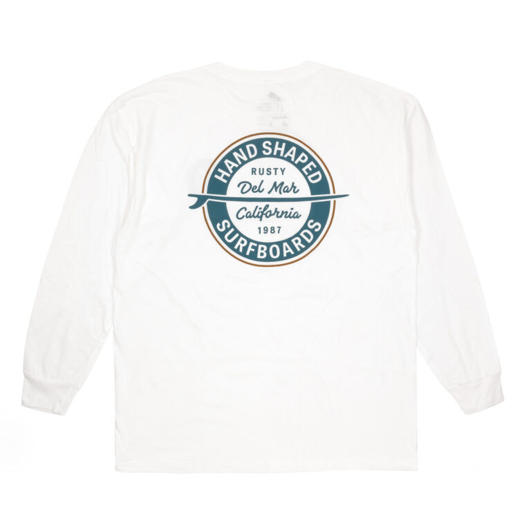 Rusty Del Mar Long Sleeve T-shirt Hand Shaped in White